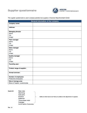 Fillable Online Supplier Questionnaire BAerzenb Fax Email Print