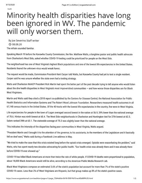 Minority health disparities long been ignored - Pastor Watts