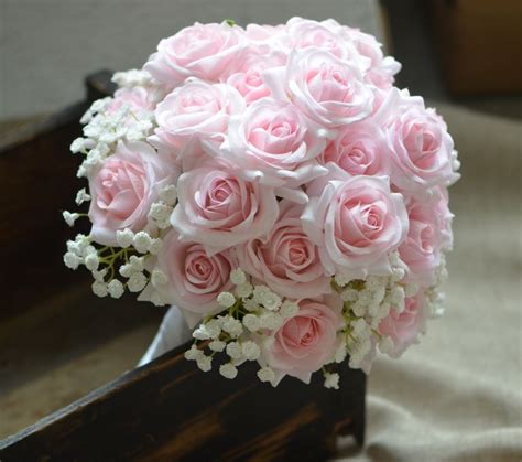 Pink Roses Bouquets Real Touch Pale Pink Roses Bridal Bouquets Silk