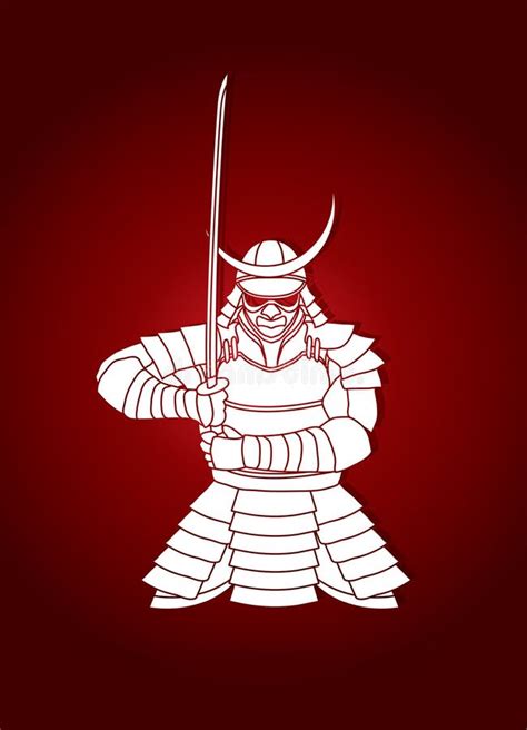 Samurai Standing Front View Ready To Fight Graphic Vector Stock Vector