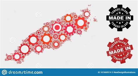 Mappa Dell Isola Di Mosaic Tobago Sugli Attrezzi E La Foca Grattugiata