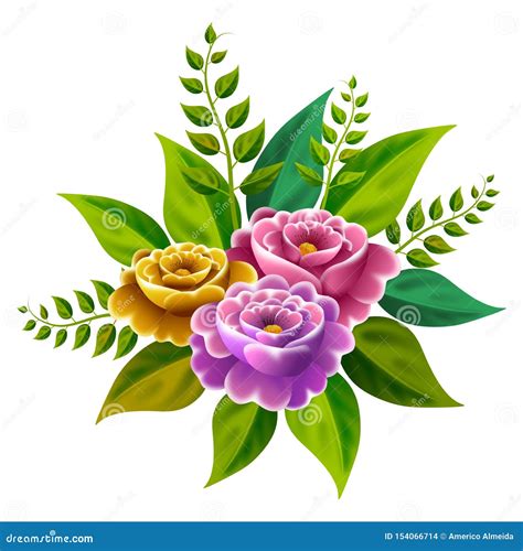 Illustration with Bouquet of Flowers. Isolated on White Background.Decorative Element. Digital ...