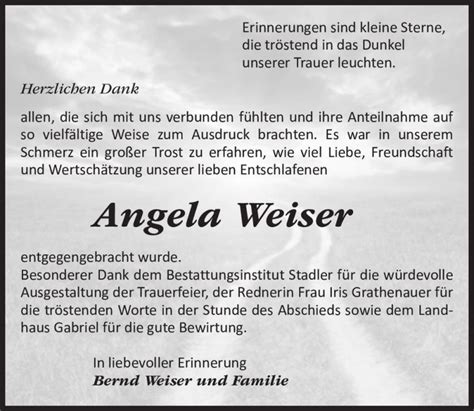 Traueranzeigen Von Angela Weiser Abschied Nehmen De