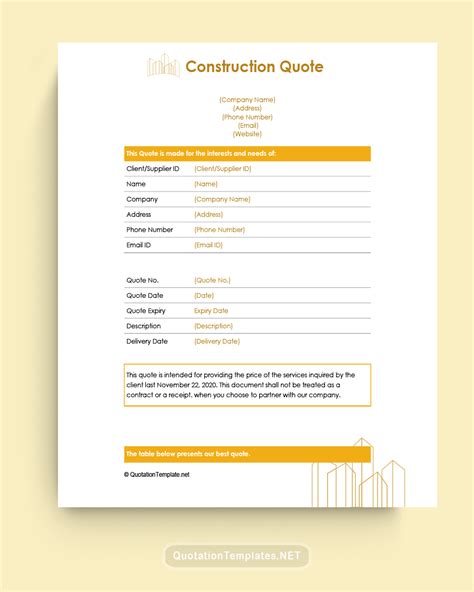 Free Construction Quote Templates Word Excel Pdf