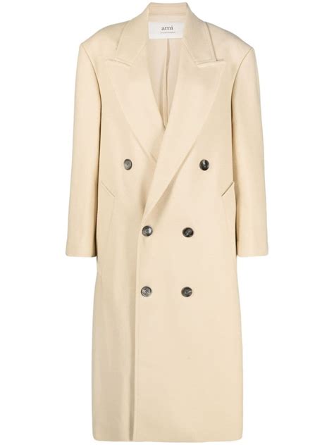 Ami Paris Wide Lapels Double Breasted Long Coat Neutrals Farfetch