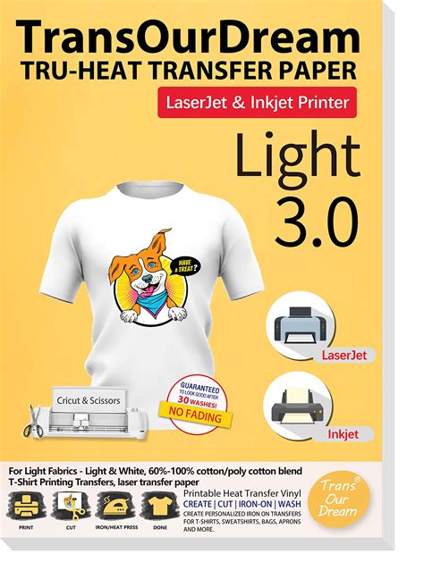 Buy Transourdream Printable Iron On Heat Transfer Paper Vinyl For Light T Shirts 20 Sheets 8