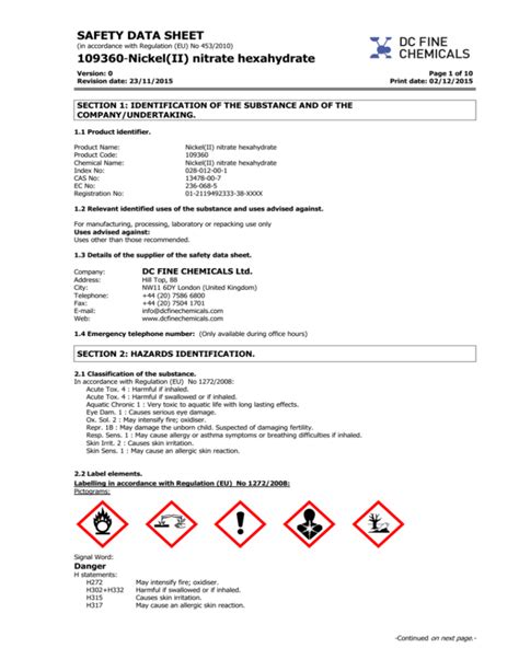 SAFETY DATA SHEET 109360-Nickel(II) nitrate hexahydrate