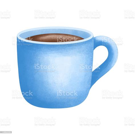 Watercolor Blue Cup Of Coffee Illustration Isolated On White Background