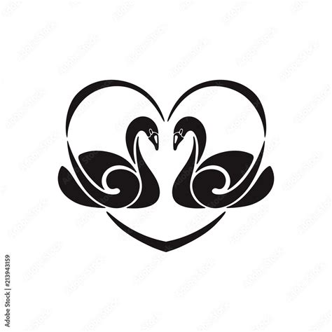 Swan silhouette. Vector illustration. A pair of swans and heart design ...