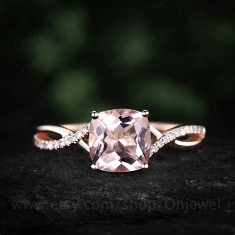 Vintage Cushion Cut Morganite Engagement Ring Solid 14k Rose Etsy