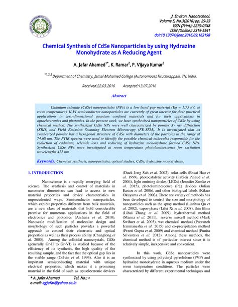 (PDF) Chemical Synthesis of CdSe Nanoparticles by using Hydrazine ...