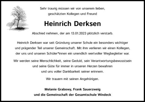 Traueranzeigen Von Heinrich Derksen WirTrauern