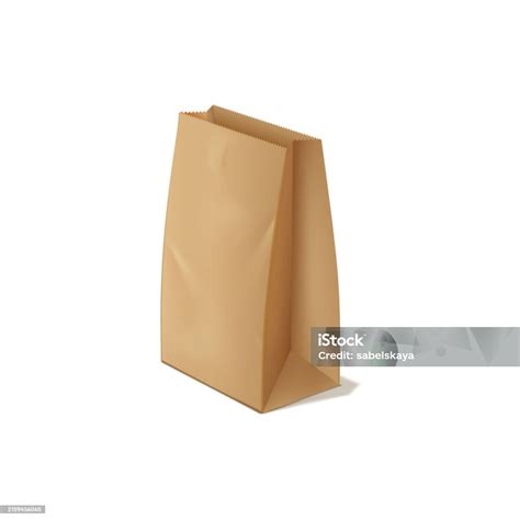 Brown Paper Takeaway Bag In 3d Vector Graphics On Isolated Background