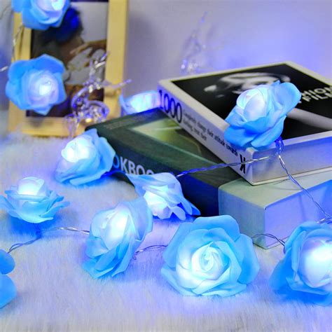 Blue LED Rose Flower String Lights 14 7 Ft Flower Fairy String Light