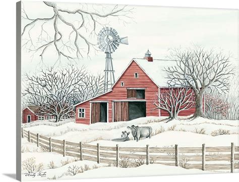 Winter Barn with Windmill | Great Big Canvas