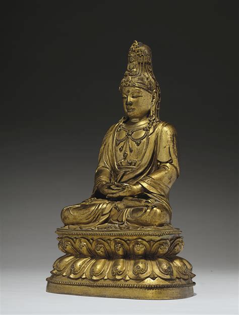 A Very Rare Gilt Bronze Figure Of Seated Guanyin Th Th Century