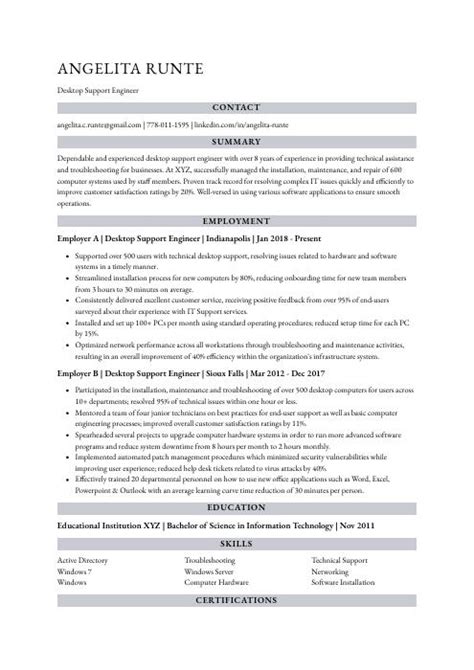 Desktop Support Engineer Resume Cv Example And Writing Guide