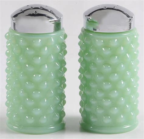 Gigi Jadeite Salt And Pepper Shakers With Metal Lids By Mosser Ohio