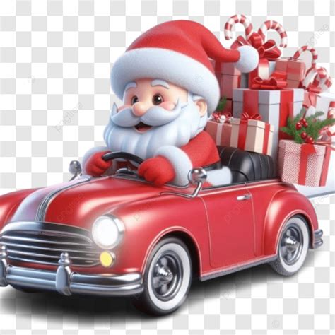 Santa Claus Drives A Red Car With Gifts Santa Claus Drives A Santa