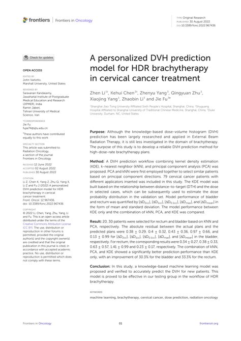 Pdf A Personalized Dvh Prediction Model For Hdr Brachytherapy In