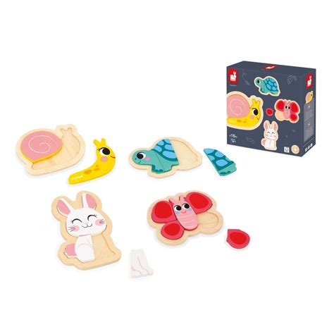 Puzzle Janod bois bébé Set 3 puzzles animaux Jardin enfant 18 mois