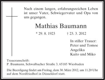 Alle Traueranzeigen F R Mathias Baumann Trauer Rp Online De