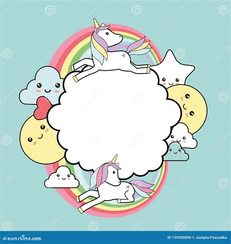 Frame With Unicorn Kawaii Style Stock Vector Illustration Of Hearts