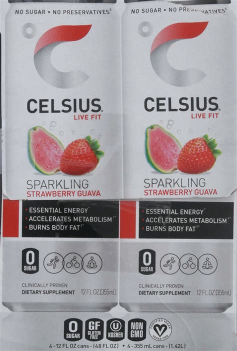 Celsius Life Fit Strawberry Guava Energy Drink 4 12 Fl Oz Cans 48 Oz