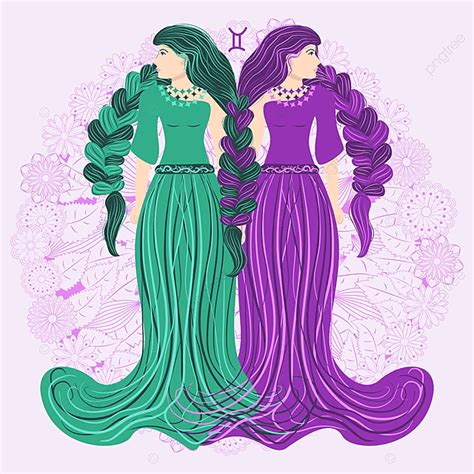 Gemini Zodiac Vector Art PNG Zodiac Gemini Girl Illustration Vector