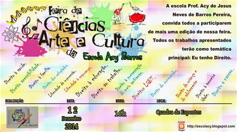 Escola Prof Acy Barros Convite Feira de Ciências Arte e Cultura