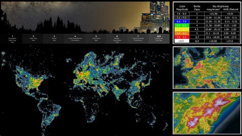 Light pollution map using the Bortle Scale + visualization of what you would be able to see at ...