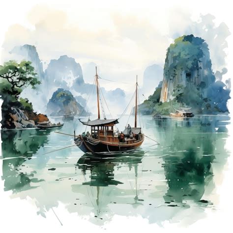 Premium Vector Watercolor Vector Ha Long Bay On White Background Styli