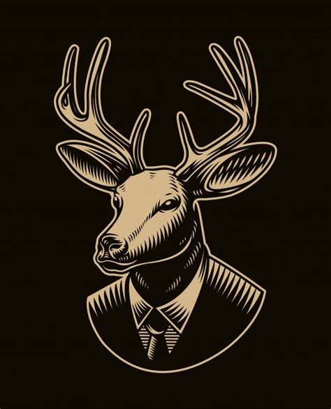 Vintage Deer Head Vector Illustration