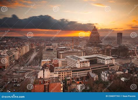 Brussels Belgium Cityscape From Above At Dusk Stock Image Image Of