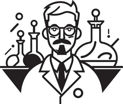 Un Dibujo De Un Hombre Con Gafas Y Una Bata De Laboratorio Vector