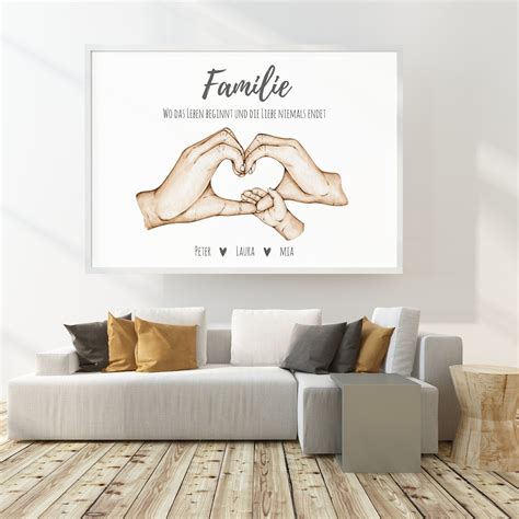 Familienbild Herzh Nde Mit Namen Poster Personalisiert F R Etsy