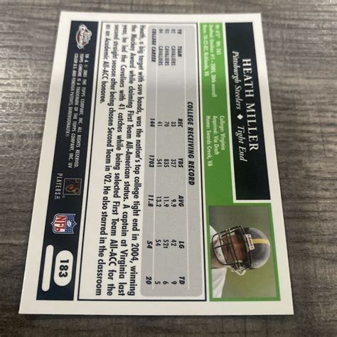 Topps Th Anniversary Heath Miller Chrome Green Rookie Rc