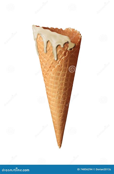 Cone Vazio Do Waffle Um Cone De Gelado De Derretimento Foto De