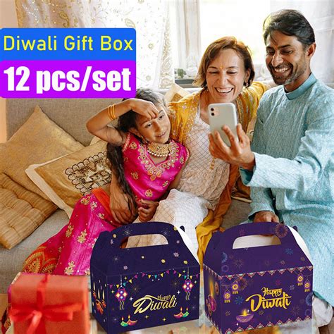 12 Pcs Diwali T Boxes Deepavali Candy Handheld Paper Box Festival