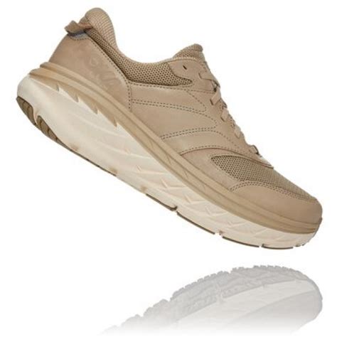 Hoka All Gender Bondi Leather Mesh Walking Shoe- Dune Leather/Oxford ...