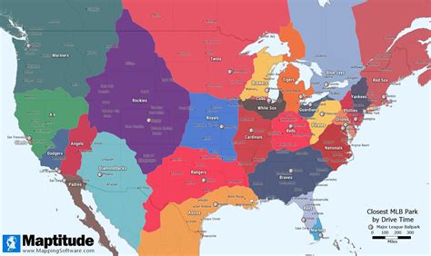 Maptitude Map Closest MLB Stadium Nearest Baseball Park