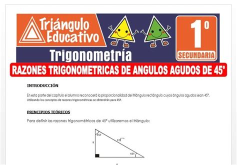 Razones Trigonométricas De Ángulos Agudos De 45° Para Primero De Secundaria Fichas Gratis