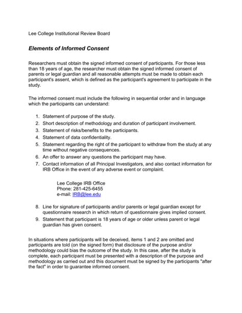 Elements Of Informed Consent