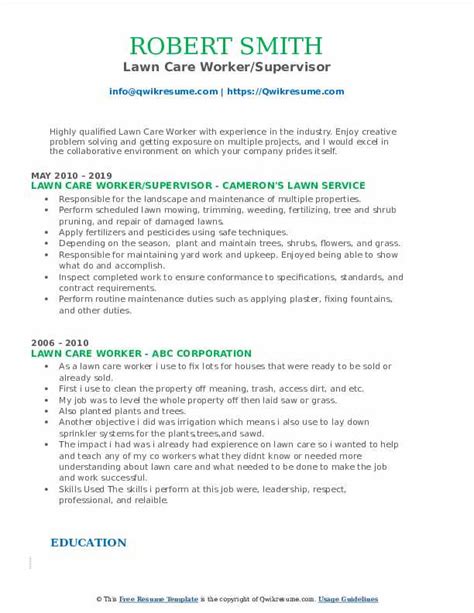 Lawn Care Worker Resume Samples Qwikresume