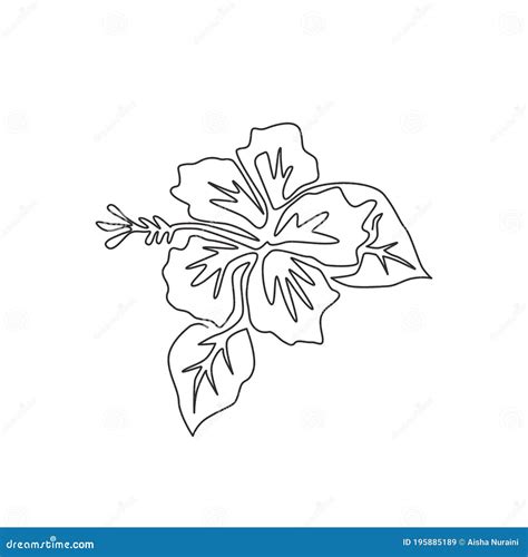 Single Continuous Line Drawing Of Beauty Fresh Hibiscus For Park Logo