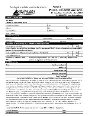 Fillable Online PICNIC Reservation Form Fax Email Print PdfFiller