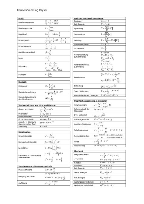 Formelsammlung Physik