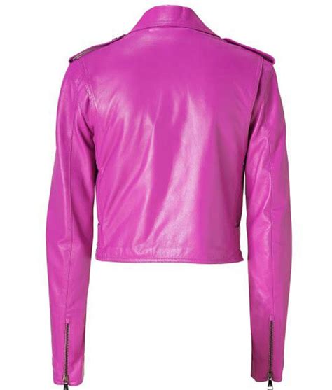 Biker Asymmetrical Jessica Alba Hot Pink Leather Jacket Jackets Expert