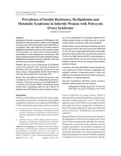 Pdf Prevalence Of Insulin Resistance Dyslipidemia And Metabolic