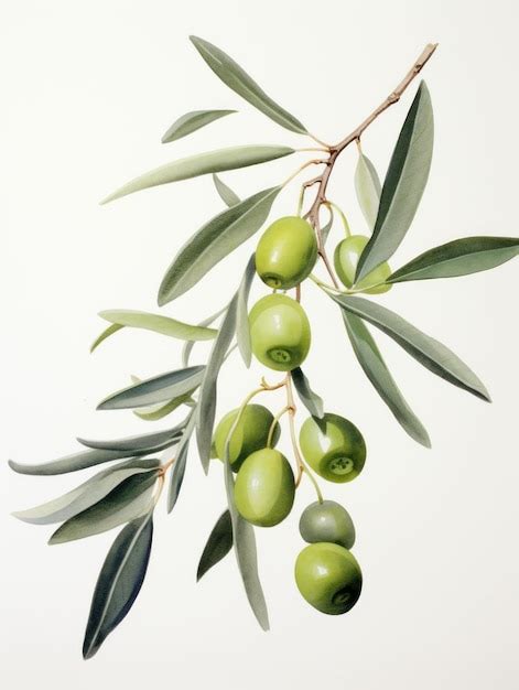 Premium Ai Image Watercolor Olive Branch Leaves And Fruits Ai Generated